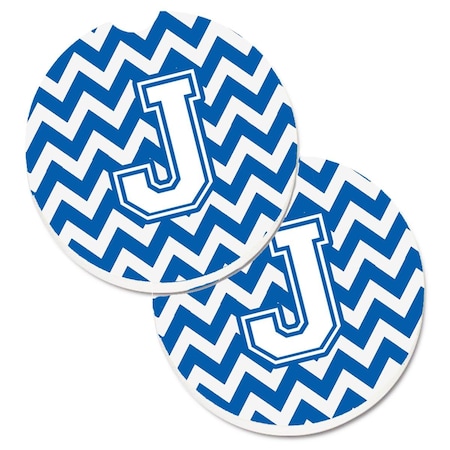 Carolines Treasures Letter J Chevron Blue and White Set of 2 Cup Holder Car Coaster CJ1045-JCARC